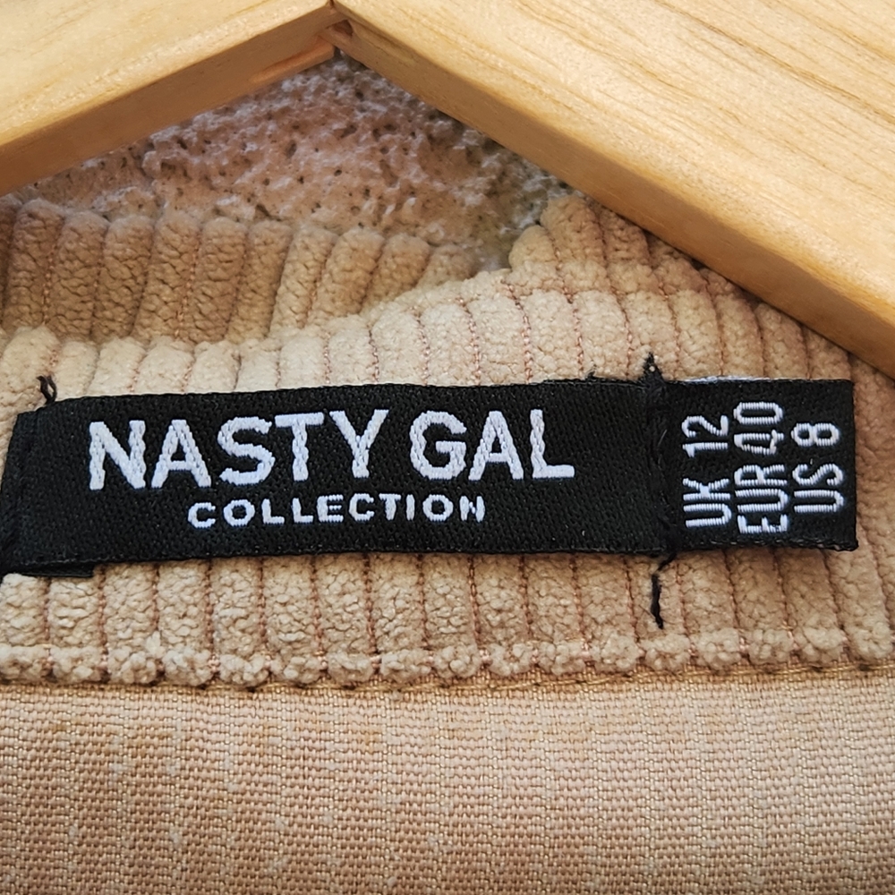 NASTY GAL Women's Shacket Size 8 Beige Corduroy Long Sleeve Oversized Jacket Top - Picture 4 of 12